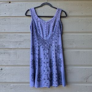 My Choice Boho Dark Blue Embroidered Mini Dress Tunic Size Small Hippie Retro